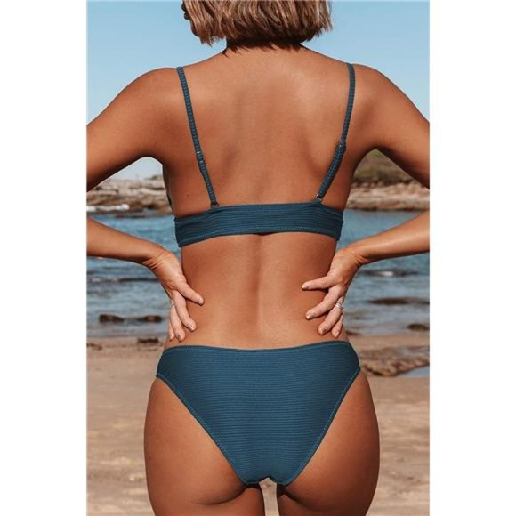 Women Bikini Set Solid Color Sexy Triangle Two Piece Swimsuit - Picture 2 of 6